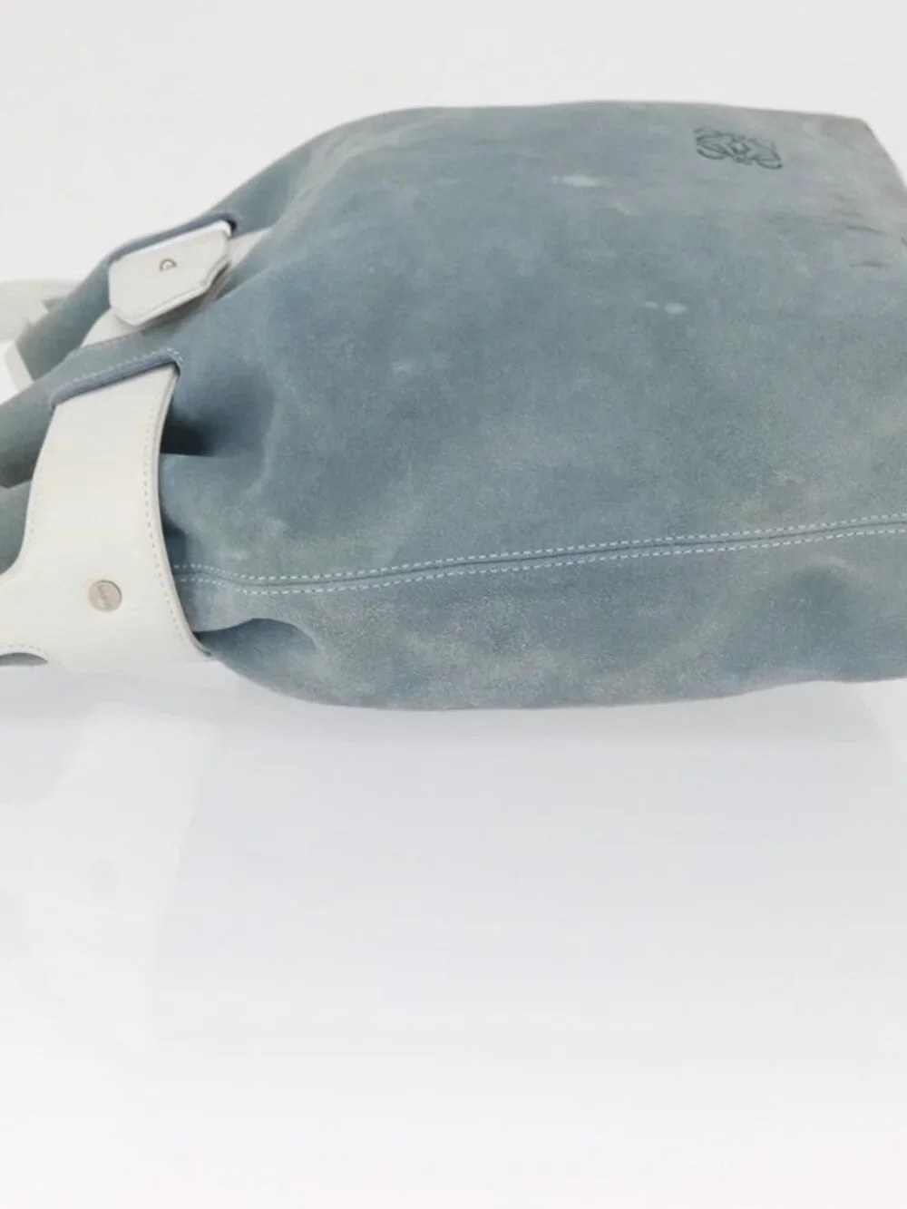 Authentic LOEWE Anagram Shoulder Bag Suede Leather Light Blue Silver - Picture 11 of 16